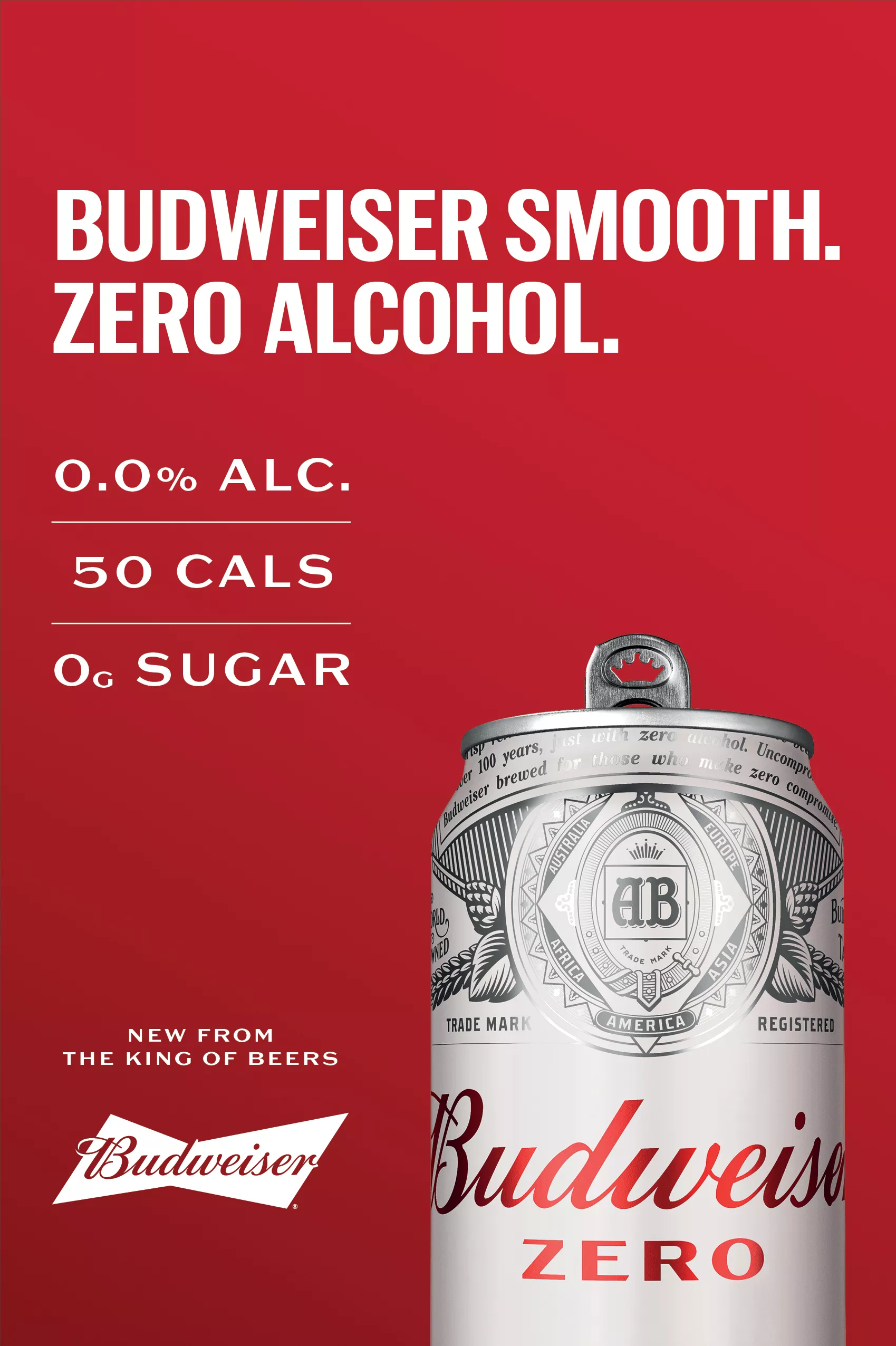 Budzero Budweiser Smooth. Zero Alcohol.